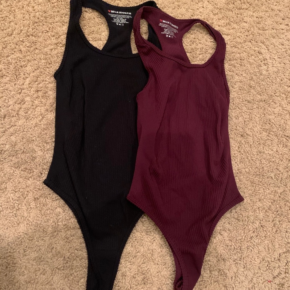 Black and maroon/purple bodysuits